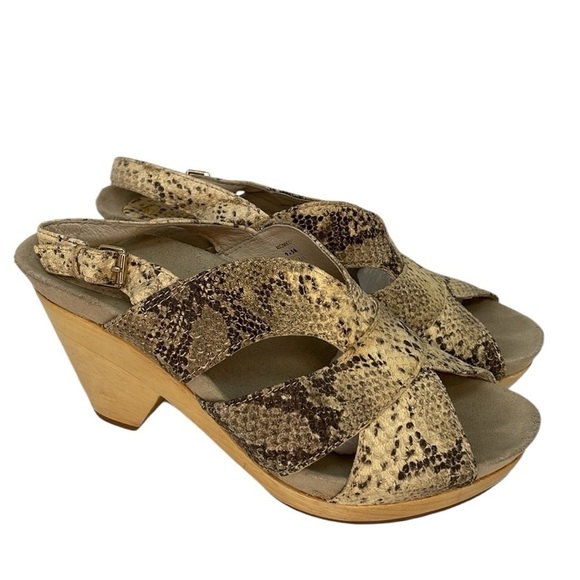 Earthies Sandals Wooden Soles Python Snakeskin Yellow Grey Size 9.5 - Picture 2 of 8